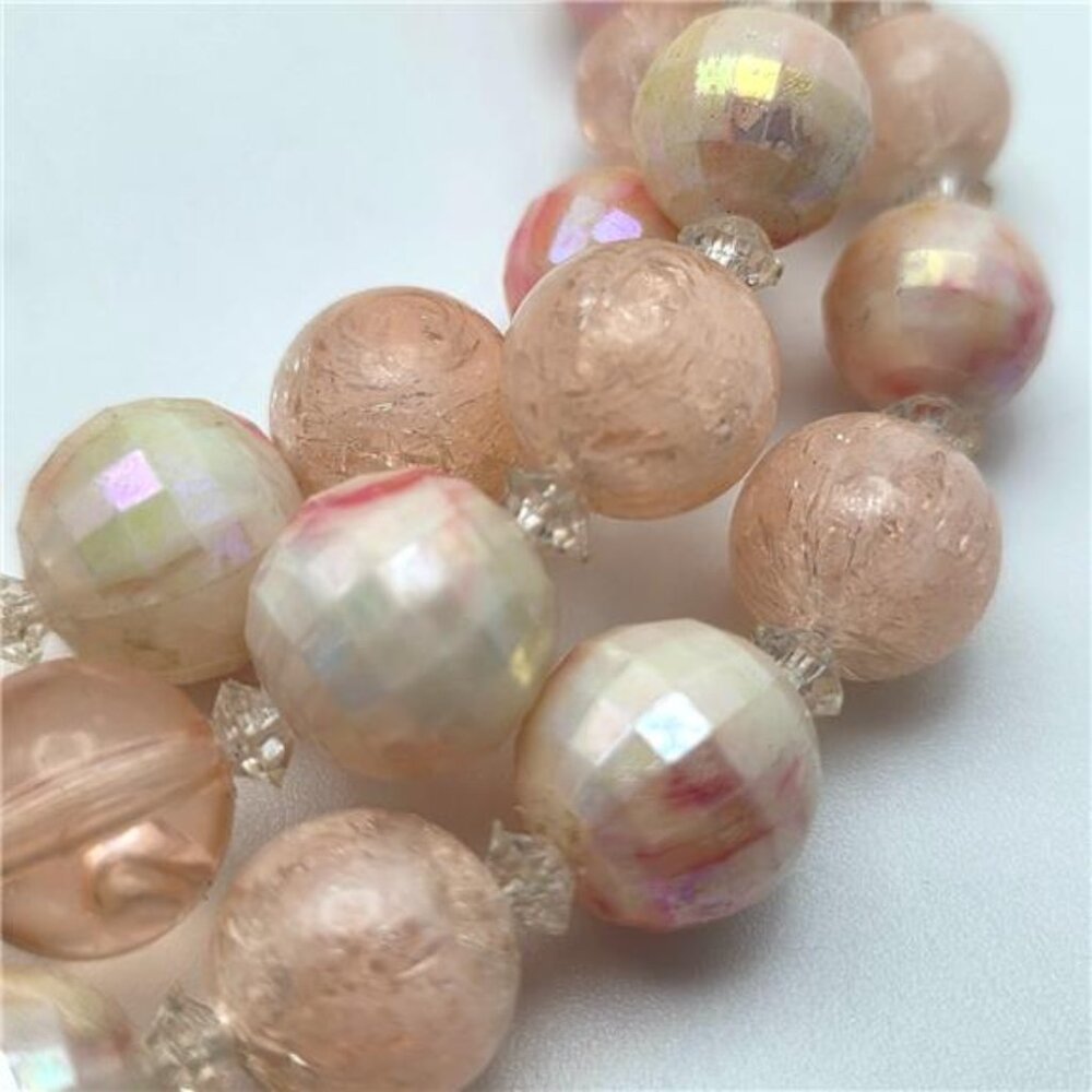 Vintage Coro Pink Lucite Bead Necklace Multi Strand Graduated AB Disco Ball 17 I - Picture 5 of 10